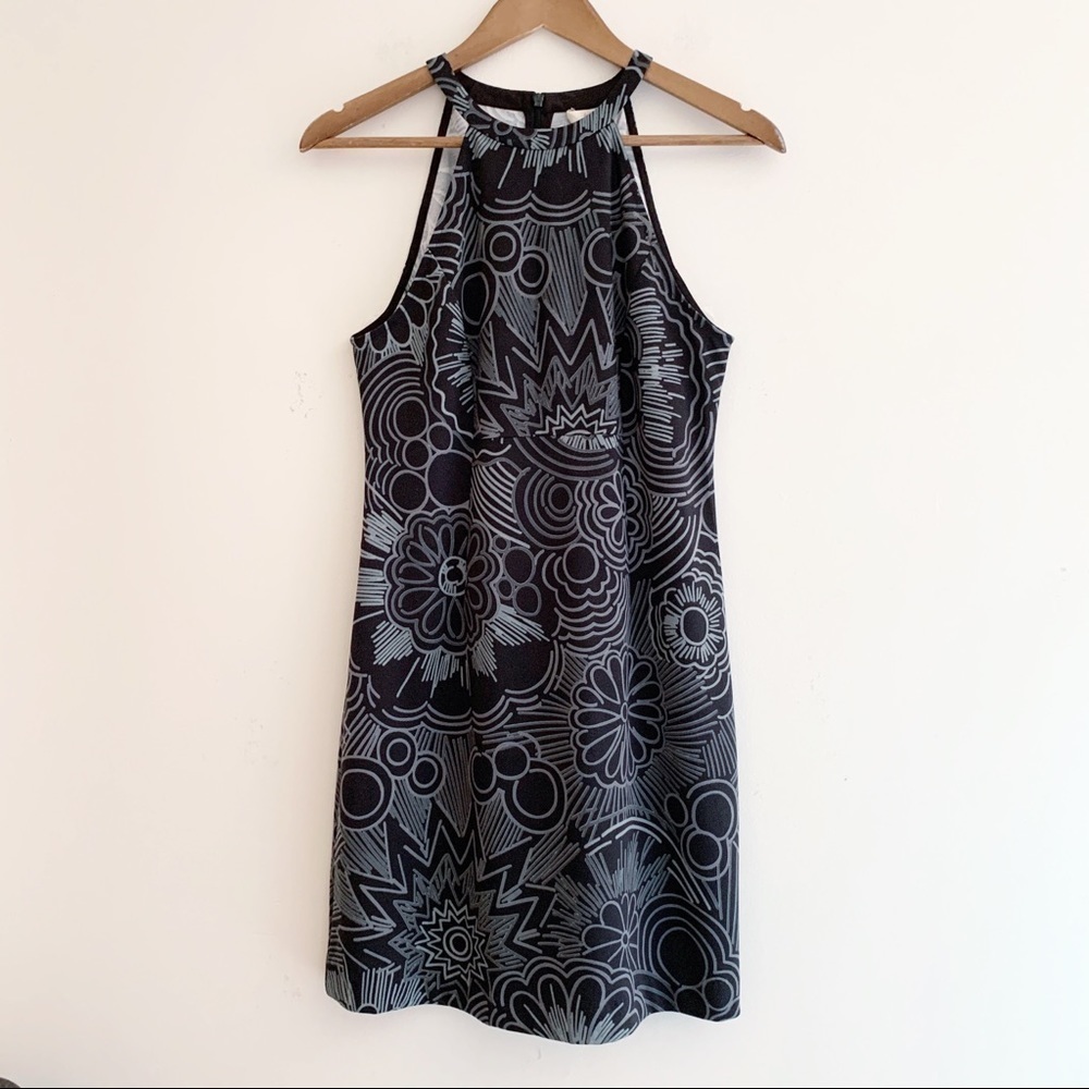 Trina Turk Grey Retro Floral Print Jersey Halter Dress Sz 2 Summer Vacation